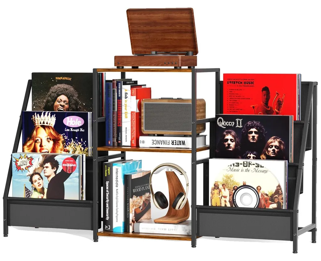 Présentoir vinyle robuste 3 niveaux en métal noir pour rangement A4