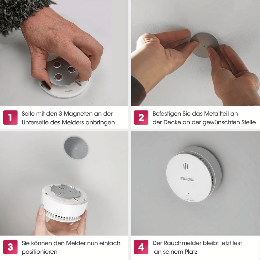Rauchmelder Magnethalter 4er Set mit extra starken Klebepads - ohne Bohren und Schrauben - Magnethalterung geeignet für alle gängigen Rauchmelder und Feuermelder - Selbstklebende Befestigung Rauchmelder Magnethalter 4er Set mit extra starken Klebepads - ohne Bohren und Schrauben - Magnethalterung geeignet für alle gängigen Rauchmelder und Feuermelder - Selbstklebende Befestigung