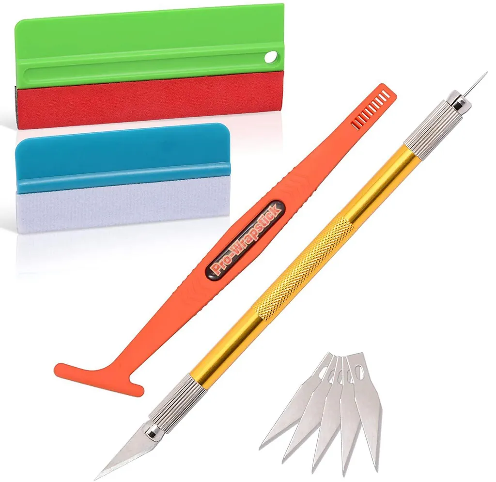 Kit de pose film vinyle avec raclette feutre et scalpel de précision