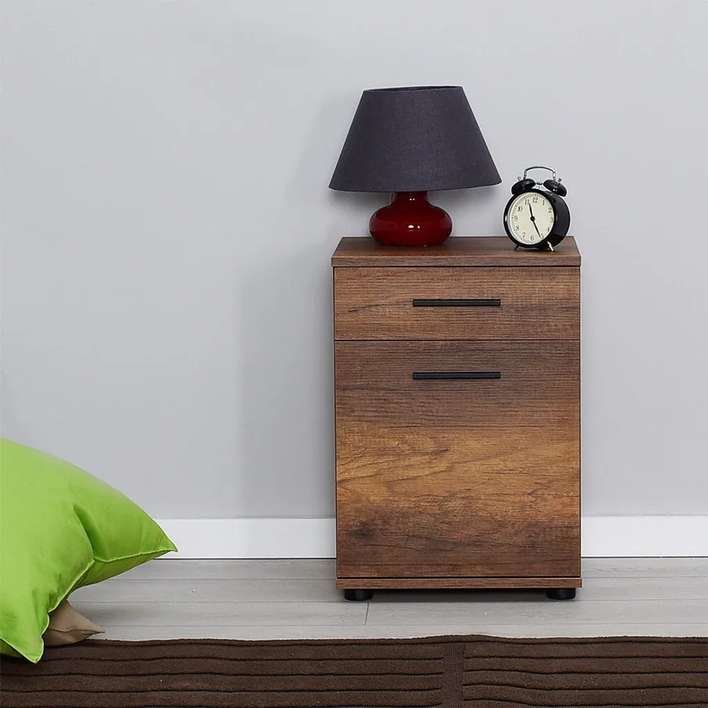 Table de nuit Oslo résistante en mélamine pour un rangement durable