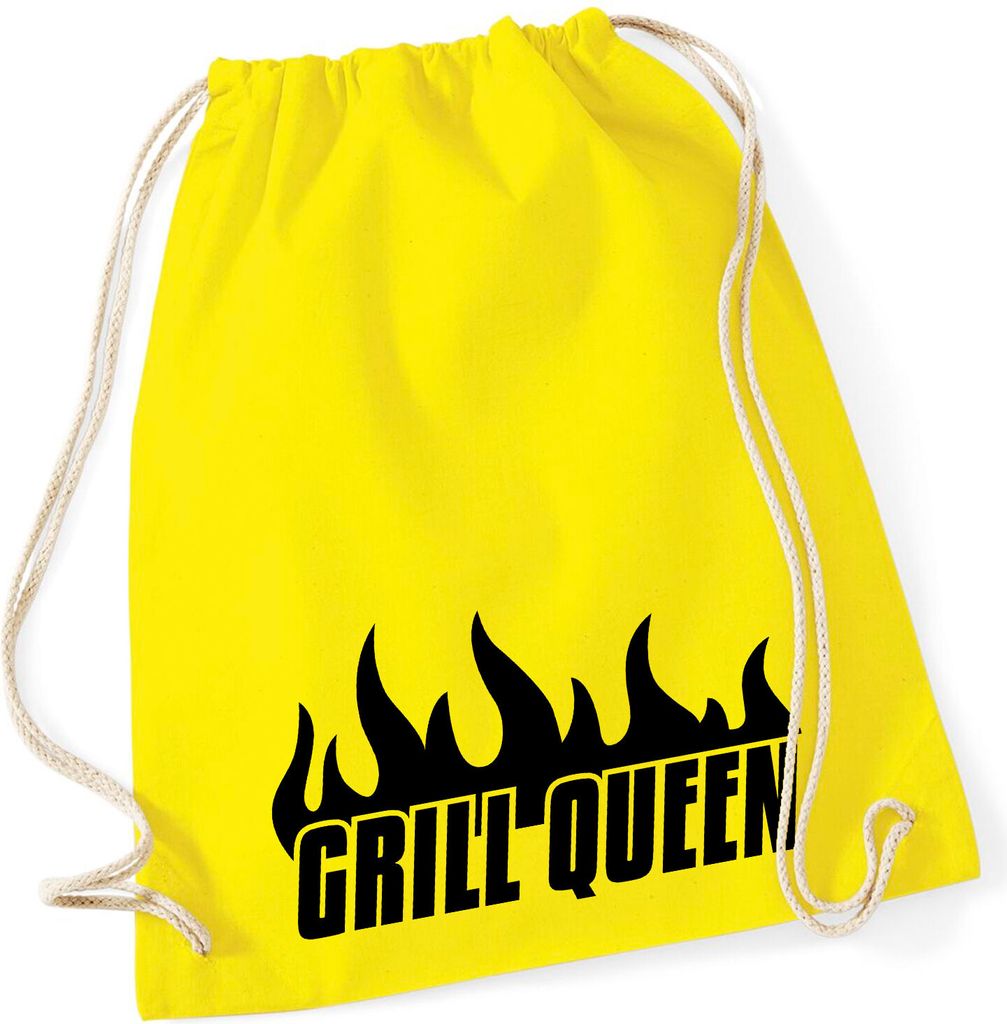 Huuraa Turnbeutel Grill Queen Flammen 12 Liter Yellow Baumwolle Rucksack Geschenkidee