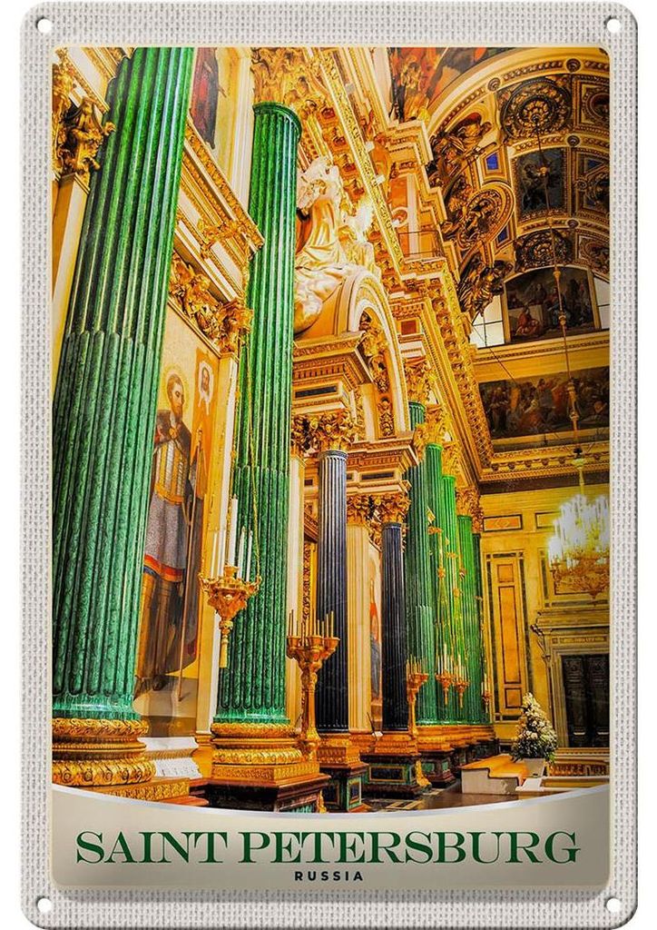 Blechschild Reise 20x30cm Saint Petersburg Kirche von innen