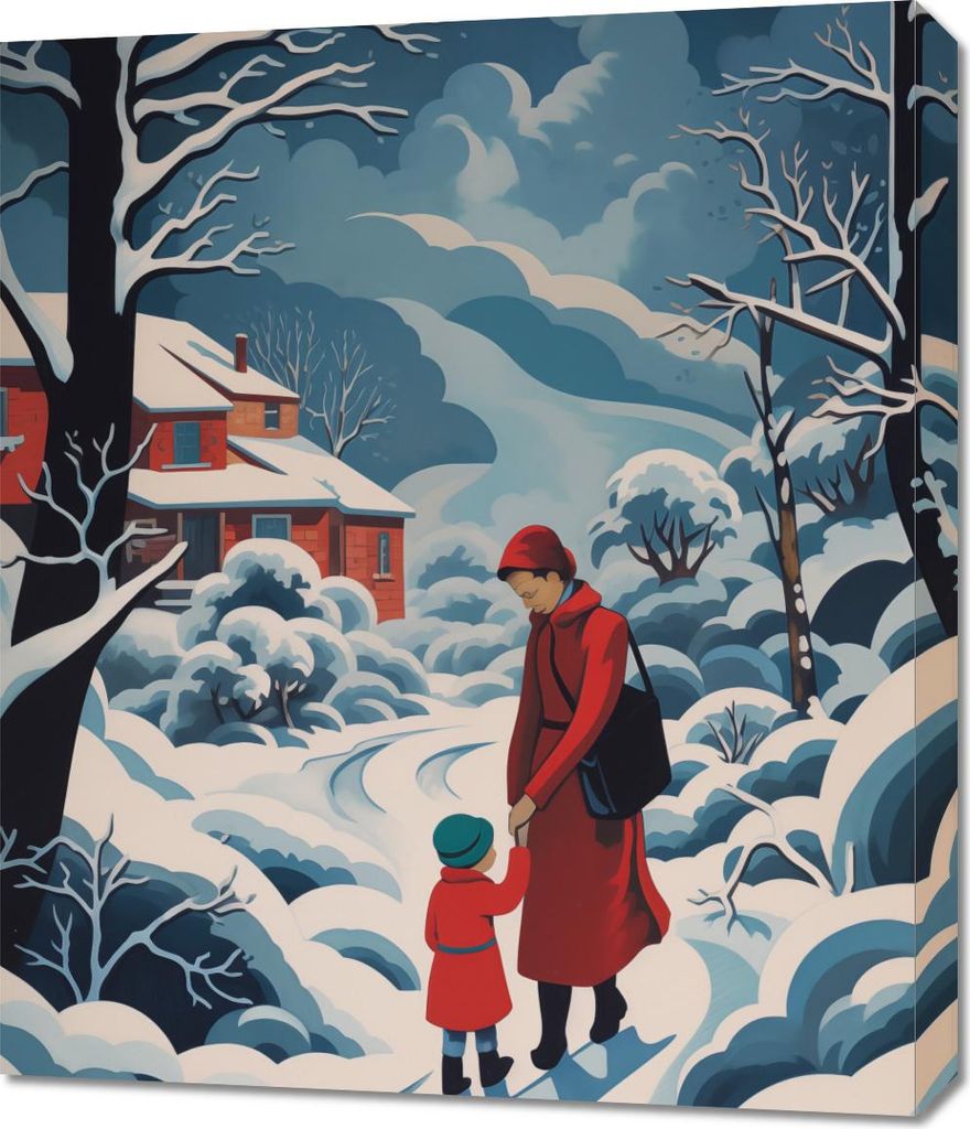 Bild 60x70cm Mutter und Kind im Schneeland