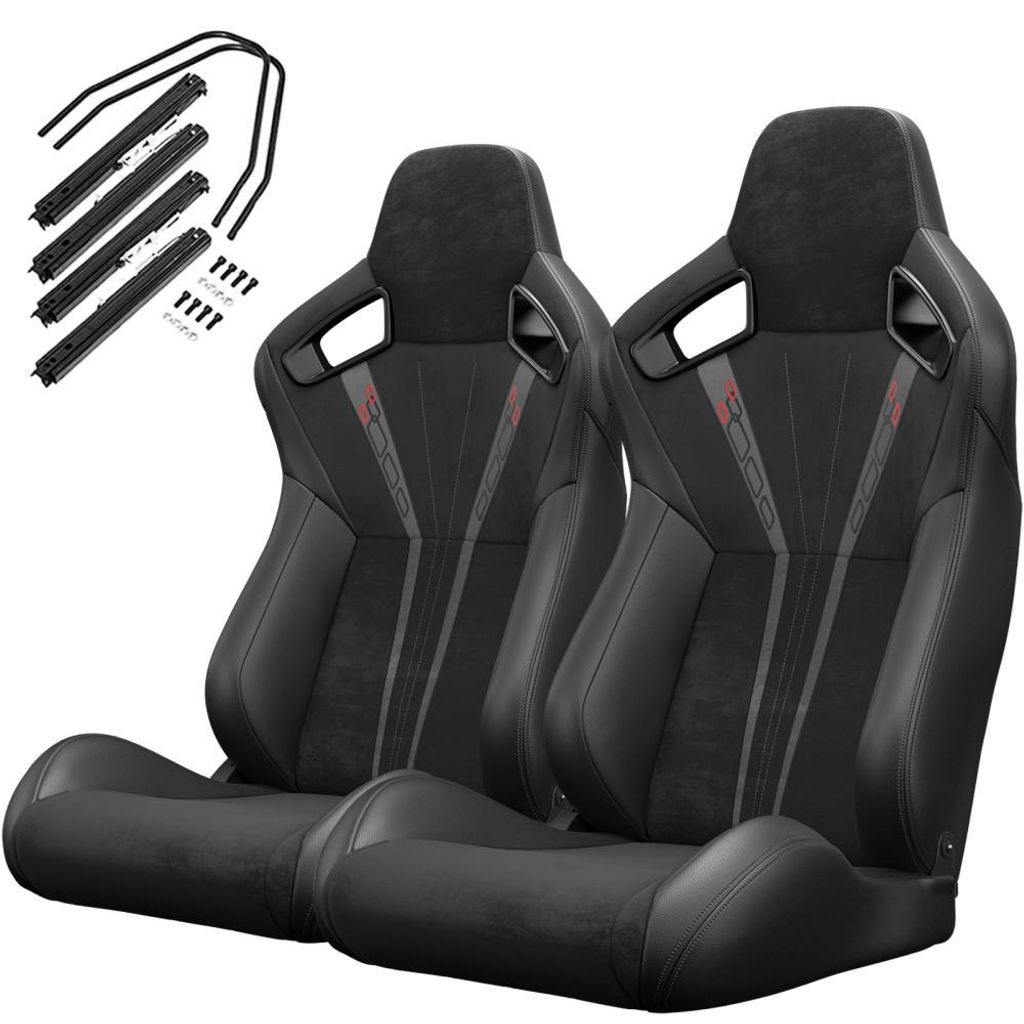 AIORBER Universal Rennsitze 2er Set aus PVC-Kunstleder, verstellbar 90-180°, mit Slider und Carbon-Optik Rücken, ohne Sitzkonsole, Schwarz