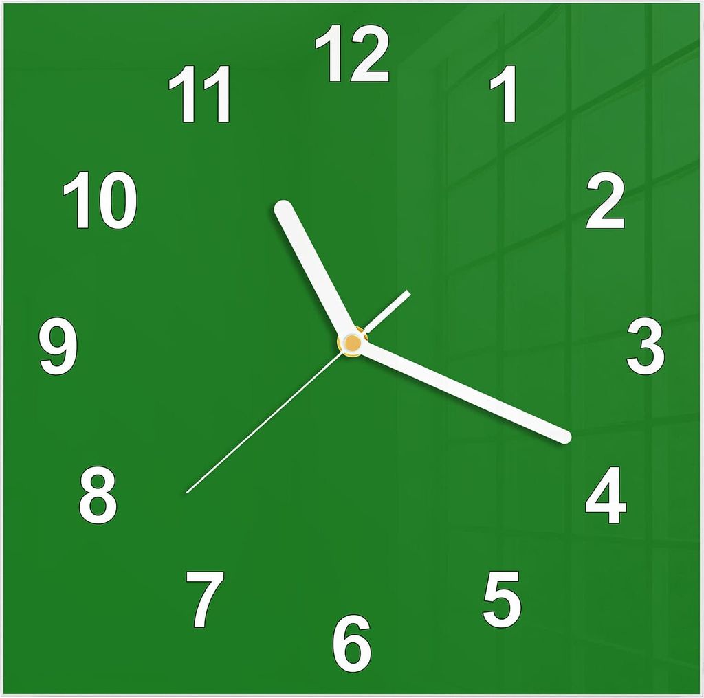 Wanduhr aus Glas mit Motiv Grüner Hintergrund I- 30 x 30 cm - inkl. Aufhängesystem