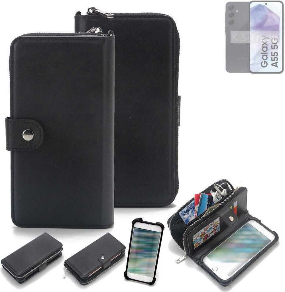 K-S-Trade 2in1 Handyhülle Schutzhülle kompatibel mit Samsung Galaxy A55 5G & Portemonnee Cover Handy Hülle Case Etui Geldbörse Wallet Bookstyle