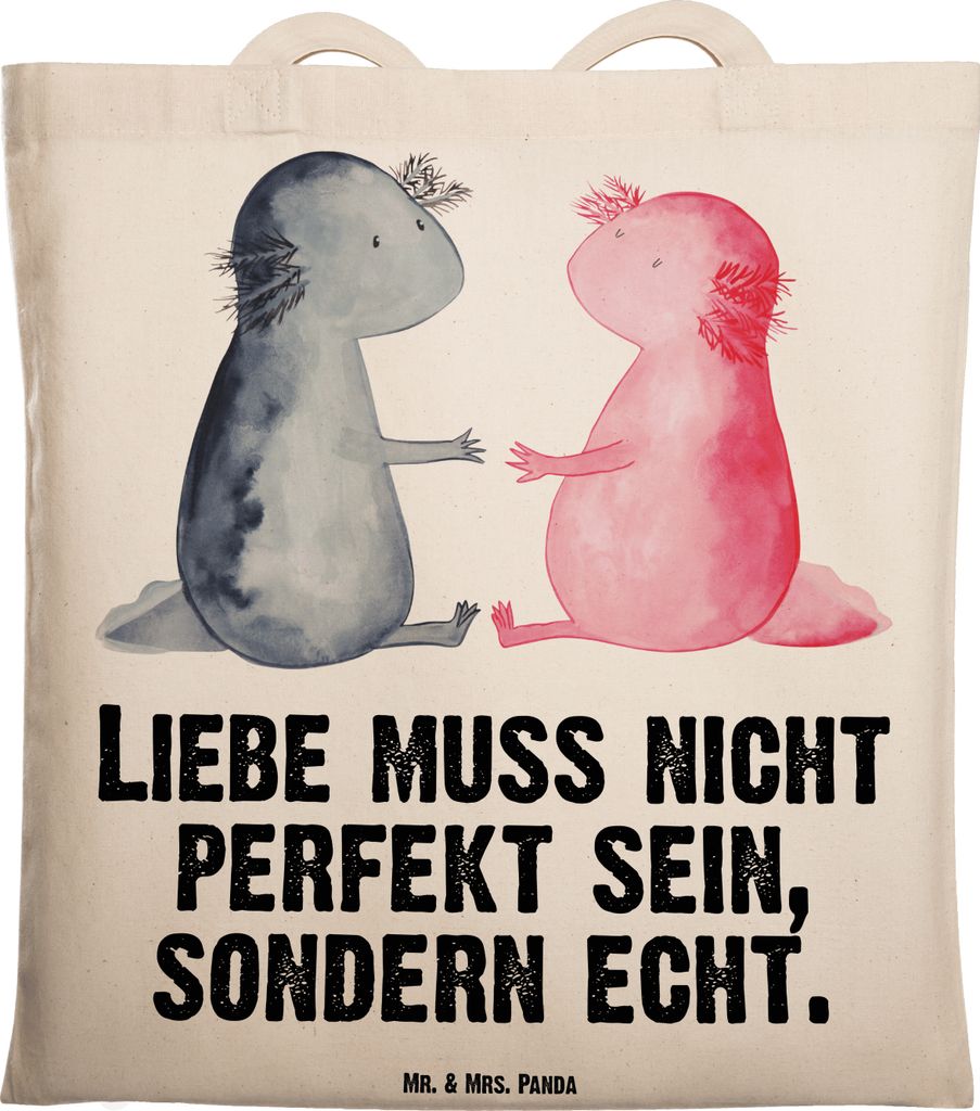 Mr. & Mrs. Panda Einkaufstasche Axolotl Liebe - Transparent - Geschenk, Büchertasche, Freund, Tote Bag, Tasche, Laptoptasche, Valentinstag, umhän...