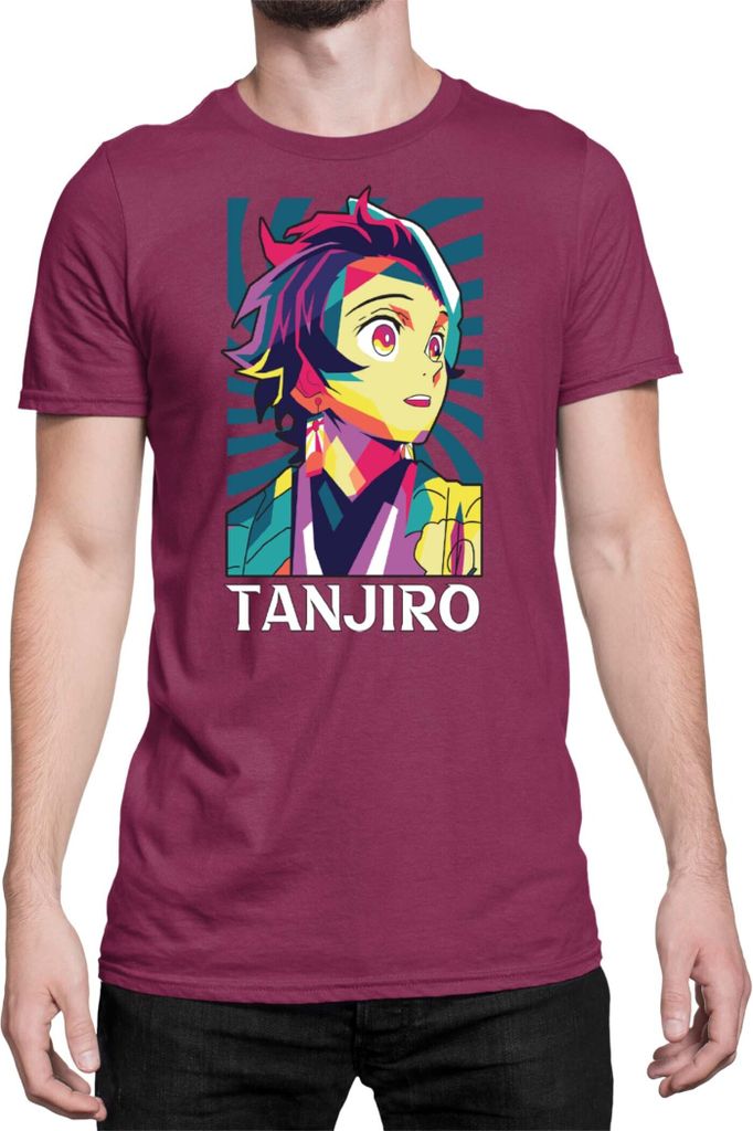 Herren T-Shirt Demon Anime Slayer Kimetsu No Yaiba Tanjiro Kamado 012, Man 3XL / Burgundy