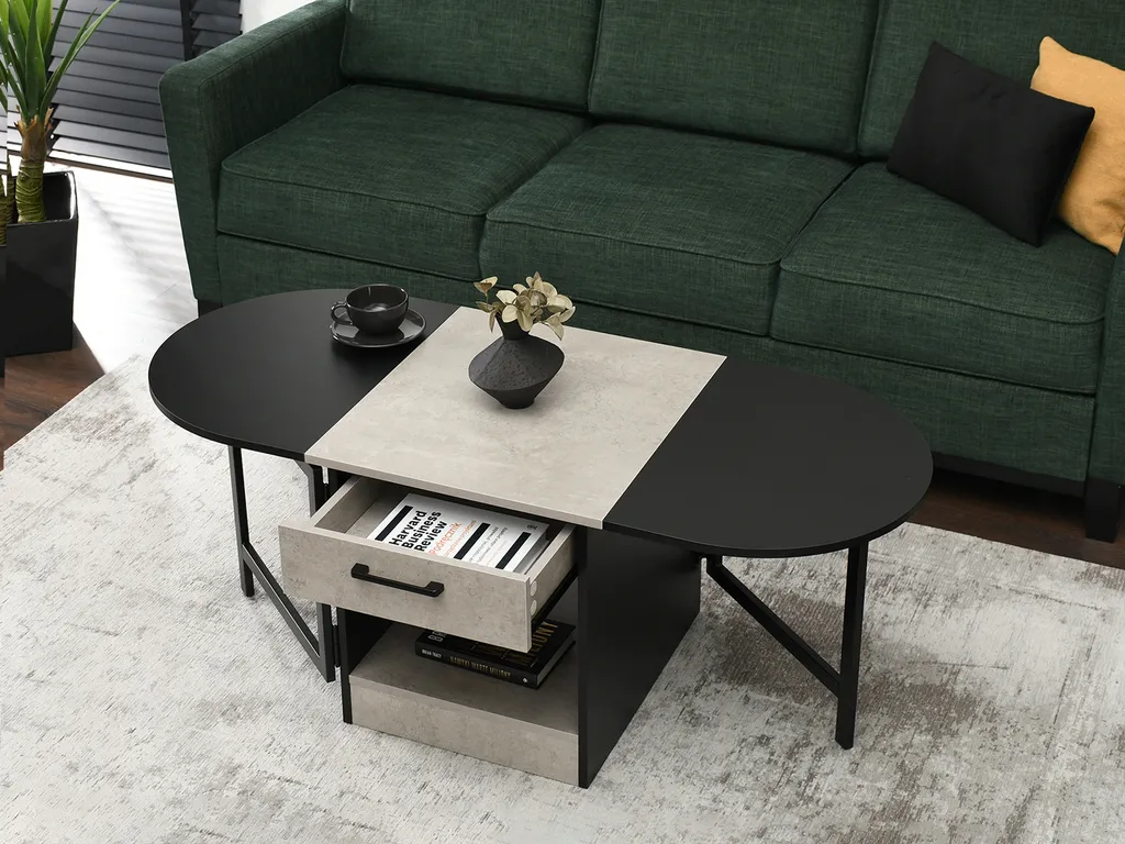 Table basse extensible IZAK noir et béton - Table de salon modulable - 7