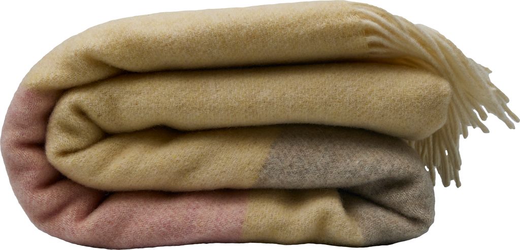 Fair De Luxe Woll-Kaschmir-Decke | wärmende Wohndecke/Plaid vielseitig einsetzbar | Grau/Rosa/Gelb