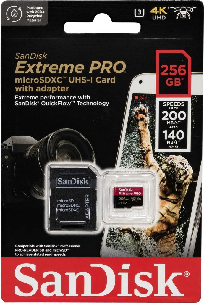 SanDisk Extreme PRO, 256 GB, MicroSDXC, Třída 10, UHS-I, Obrázek produktu 
