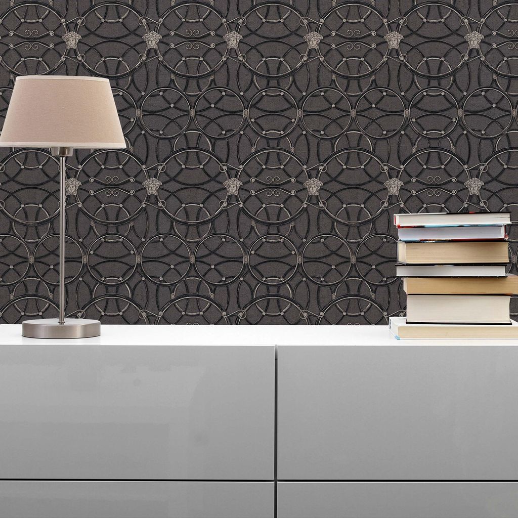 TADESSI Tapete Barock Samuel M1-No.308 Vliestapete Silber Schwarz Designtapete Wohnzimmer Schlafzimmer Küche