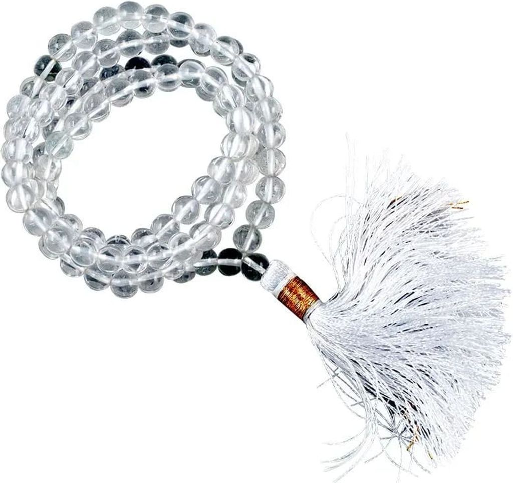 Mala Bergkristall weiße Quaste 108 Perlen +Tasche -- 0.8 cm