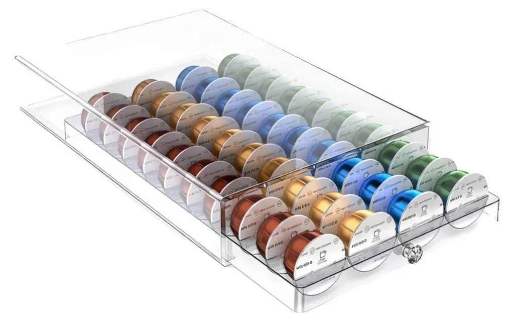 Organiseur capsules café acrylique : fini le désordre avec 40 dosettes