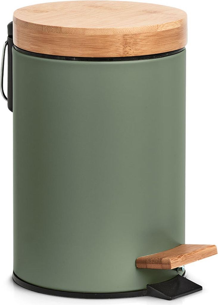 Kosmetikeimer aus Metall mit Bambusdeckel, olivgrün, 3 Liter