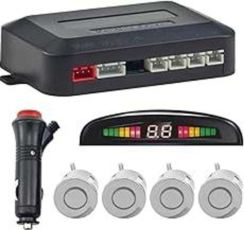 Kabellose Einparkhilfe, Rückfahrhilfe mit 4 PDC Parksensoren hinten, Summe Abstandswarn Bausatz mit Drahtlosem LED Display für Auto, SUV, Van, Wo...
