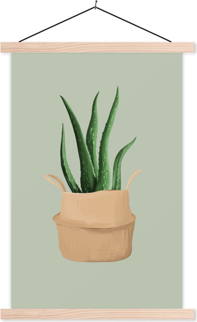 MuchoWow Textilposter Pflanzen - Aloe Vera - Blumentopf 120x180 cm mit holzfarbenen Rahmen - Textil-Plakat