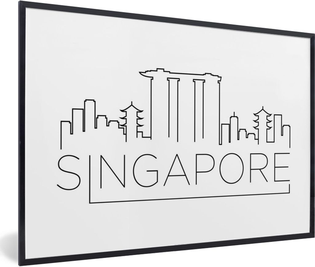 MuchoWow MuchoWow Gerahmtes Poster Skyline "Singapur" auf weißem Hintergrund 90x60 cm - Poster mit zchwarzem Bilderrahmen - Fotorahmen - Foto-...