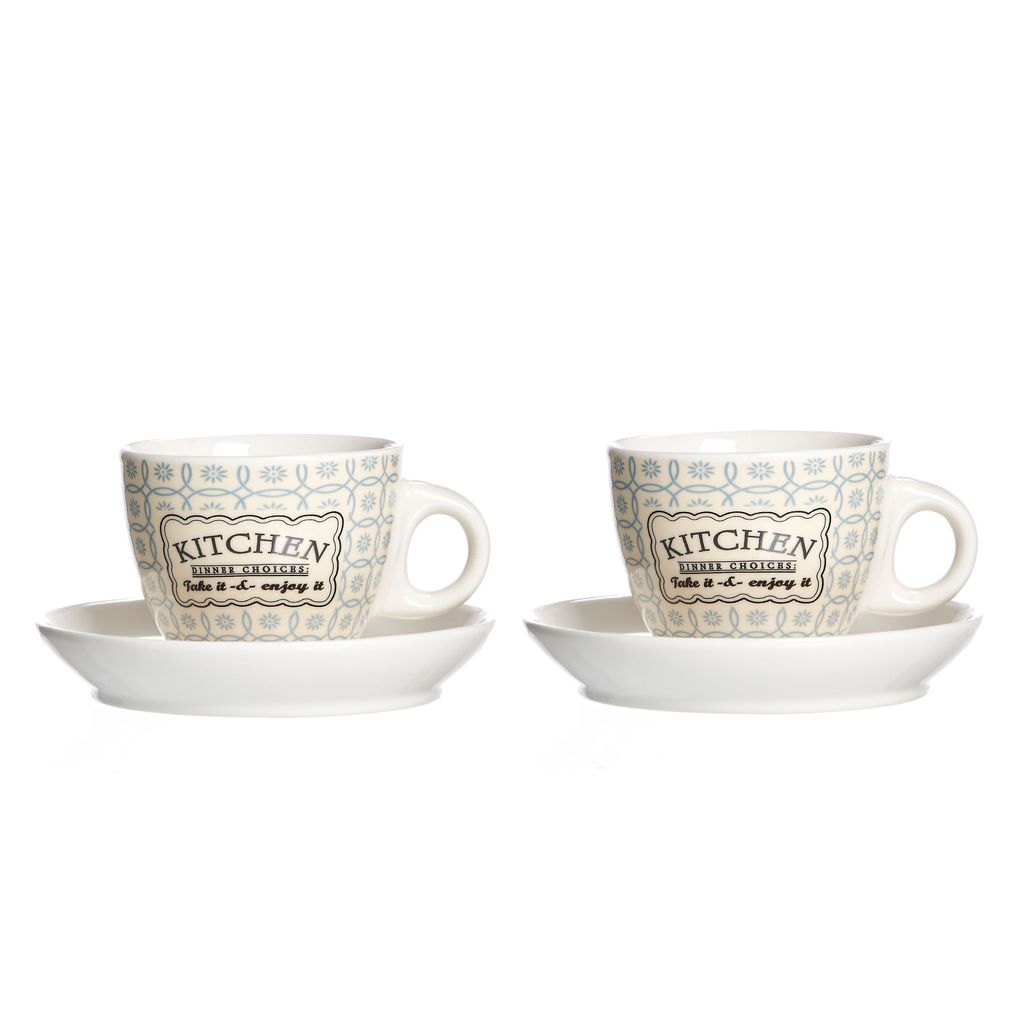 2er Retro Kitchen Espressotasse Untertasse Creme-Blau Lungo Produktbild 