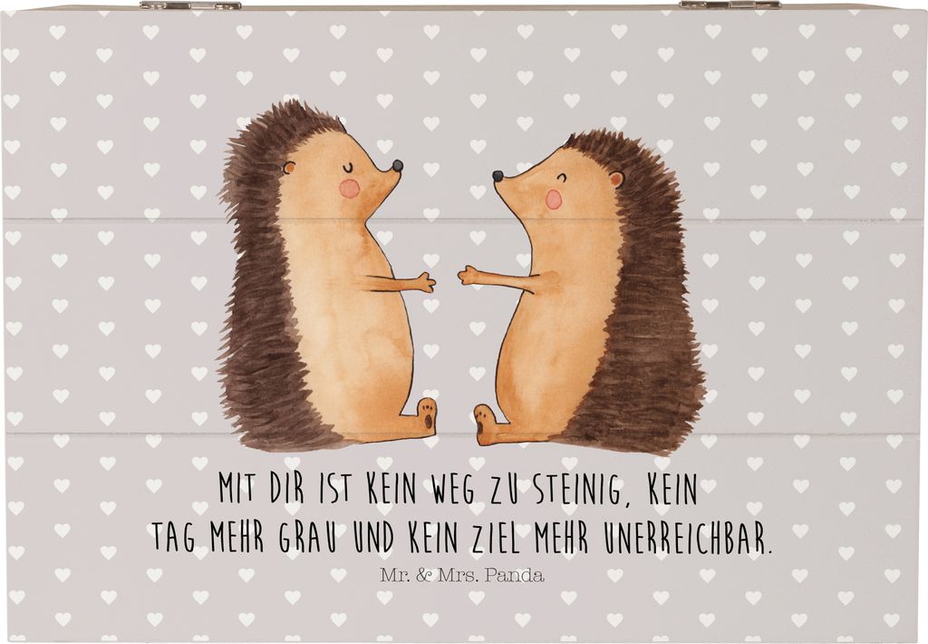 Mr. & Mrs. Panda Box Igel Liebe 22 x 15 cm - Grau Pastell - Geschenk, Verlobt, Freundin, Erinnerungsbox, Geschenkbox, schmuckbox, fotobox, Aufbewah...
