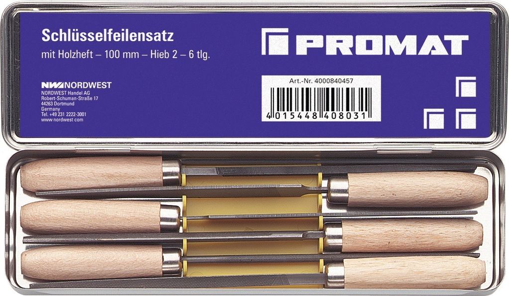 Schlüsselfeilensatz DIN 7283 A-F L.100mm Hieb 2 PROMAT Produktbild 