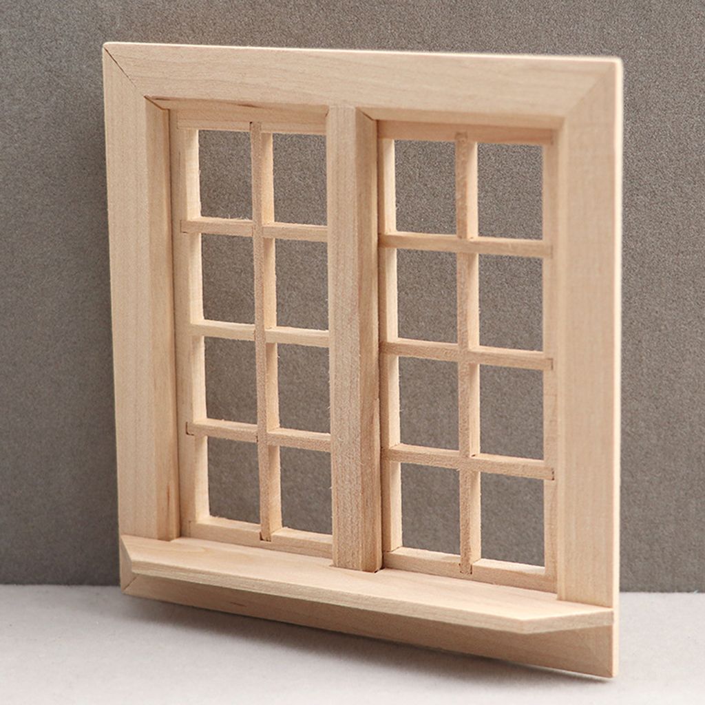 Dollhouse -Scheibe realistische Doppelöffnung 16 Gitter Öffnen glatte Oberfläche Dekorative unbemalte 1:12 Dollhouse DIY Miniatur -Türfenster -...