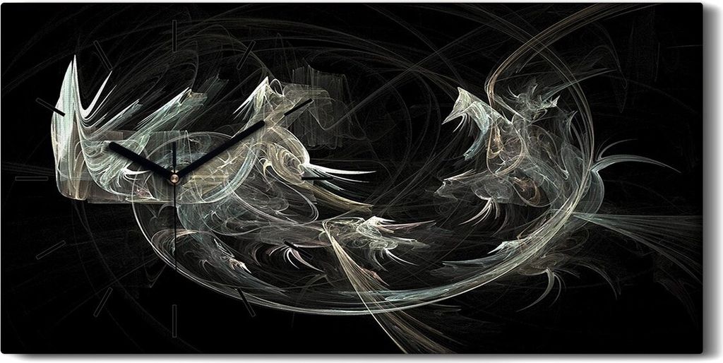 Leinwand Wanduhr Wandkunst Uhr Quarz 60x30 digitales fraktales Kunst - schwarze Hände