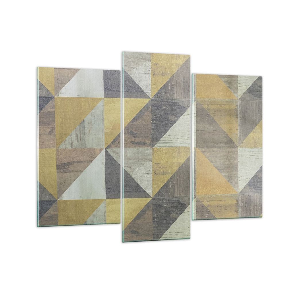 Bilder auf glas - 3 Teile - Abstraktion Geometrisch Dreiecke - 130x100cm - Glasbilder - Wandbilder - Bilder - Wanddekoration aus Glas - Glas Bilder...