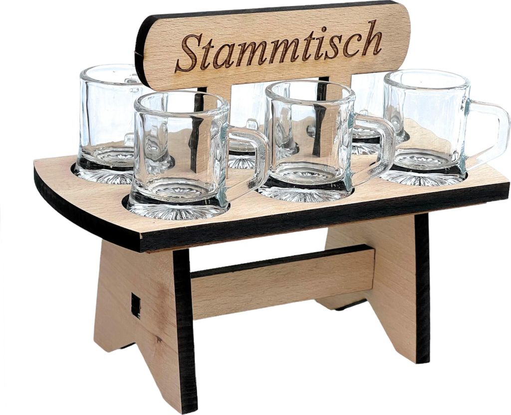 Schnapsbrett 20 cm mit Gravur Stammtisch mit 6 Gläser Schnapslatte Schnapsleiste