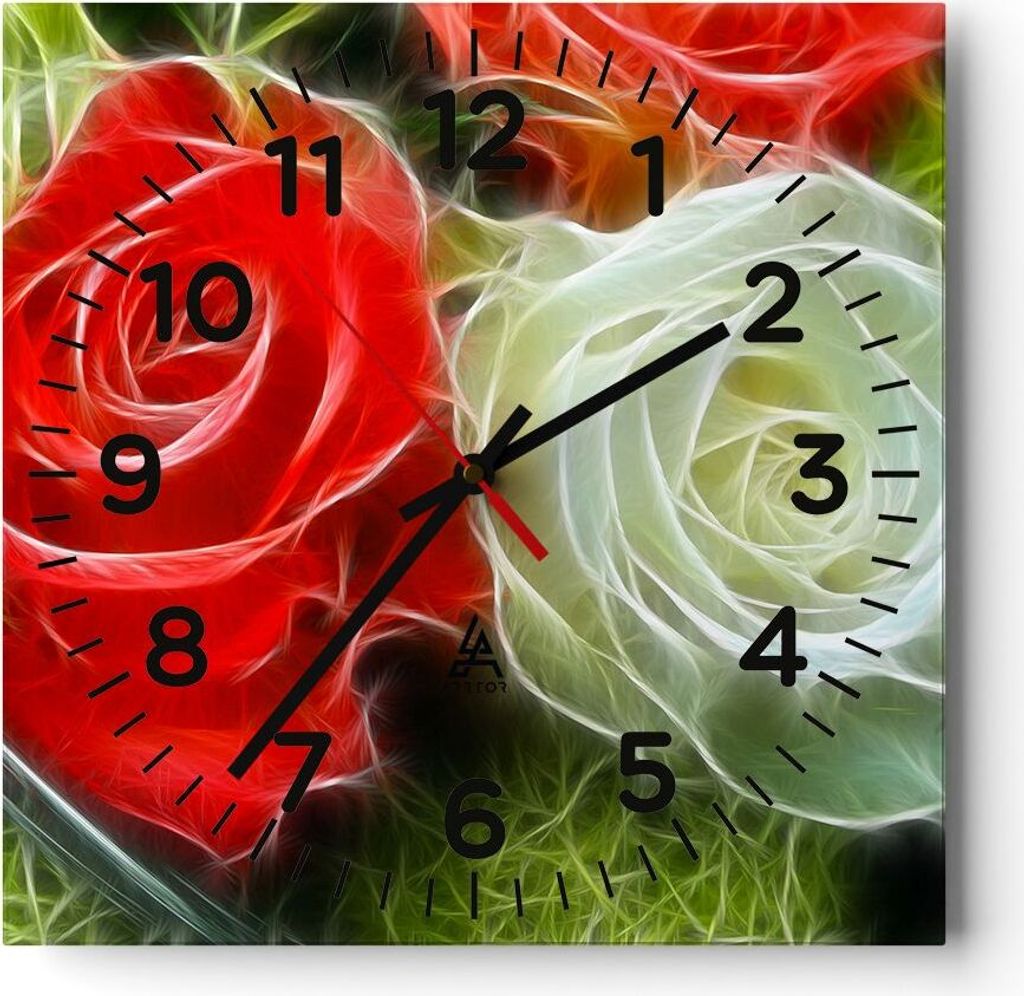 Wanduhr - Quadrat - Glasuhr - Blumen Blumenstrauß Rose - 30x30cm - Schleichendes Uhrwerk - Lautlos - zum Aufhängen bereit - Dekoration Modern - W...