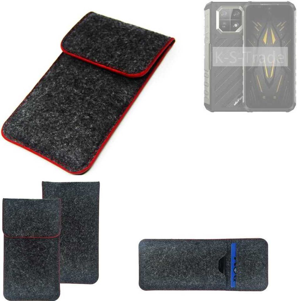 K-S-Trade Handy Schutz Hülle kompatibel mit Ulefone Armor 22 Schutzhülle Handyhülle Filztasche Pouch Tasche Case Sleeve Filzhülle dunkelgrau roter