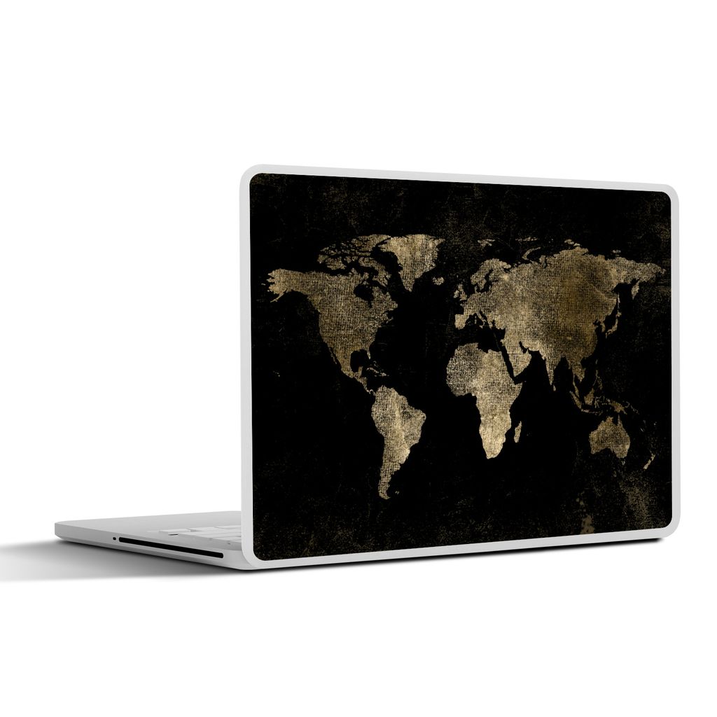 MuchoWow Laptop Aufkleber Sticker Cover Weltkarte - Schwarz - Gold 31x22.5 cm - Laptop-Deko