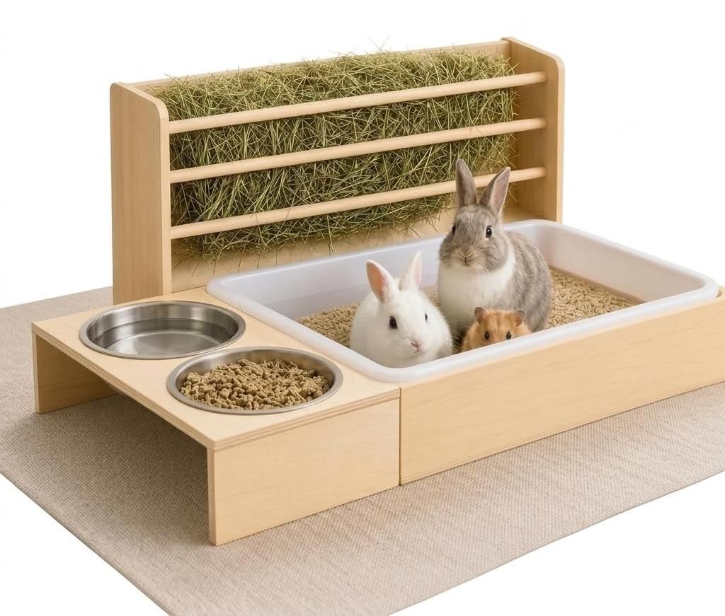 Caja para conejos 3 en 1, con arenero y comederos Imagen del producto 