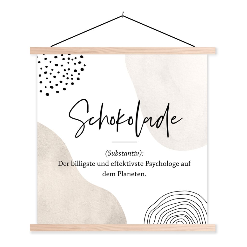 MuchoWow Textilposter Sprichwörter - Schokolade - Zitate - Wörterbuch - Definition Schokolade 40x40 cm mit holzfarbenen Rahmen - Posterleiste