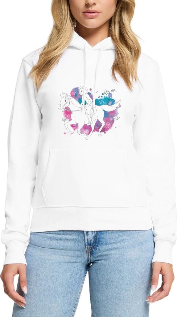 Spreadshirt Bibi Und Tina Hengst Amadeus Im Galopp Line Art Damen Premium Hoodie, S, Weiß