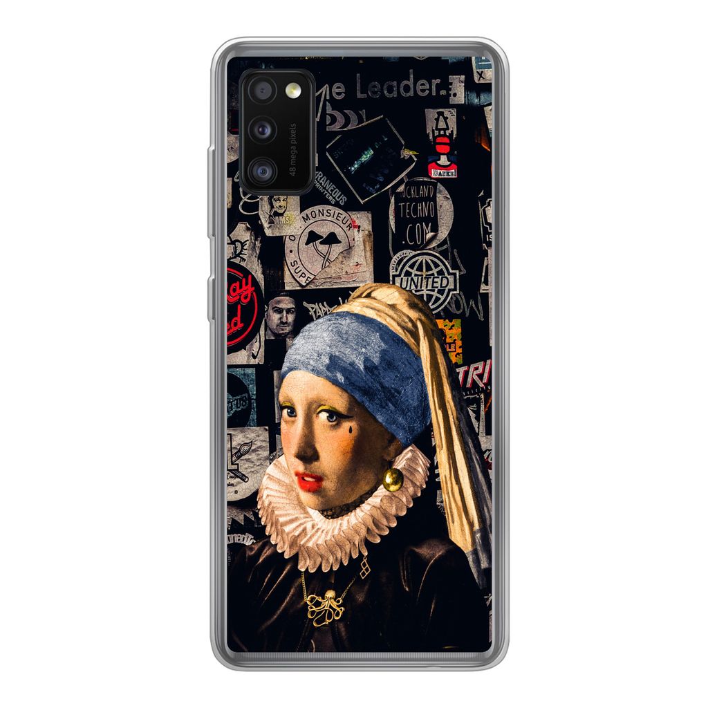MuchoWow Handyhülle Schutzhülle Hülle für Samsung Galaxy A41 Das Mädchen mit dem Perlenohrring - Tätowierung - Vermeer Silikon Softcase Han...