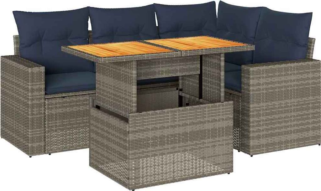 "2026 MODERNE" 5-tlg. Garten-Lounge-Set - elegantes Design - Sitzgruppe/Gartengarnitur - mit Kissen Grau Poly Rattan - Terassenmöbel NeuMöbel480397