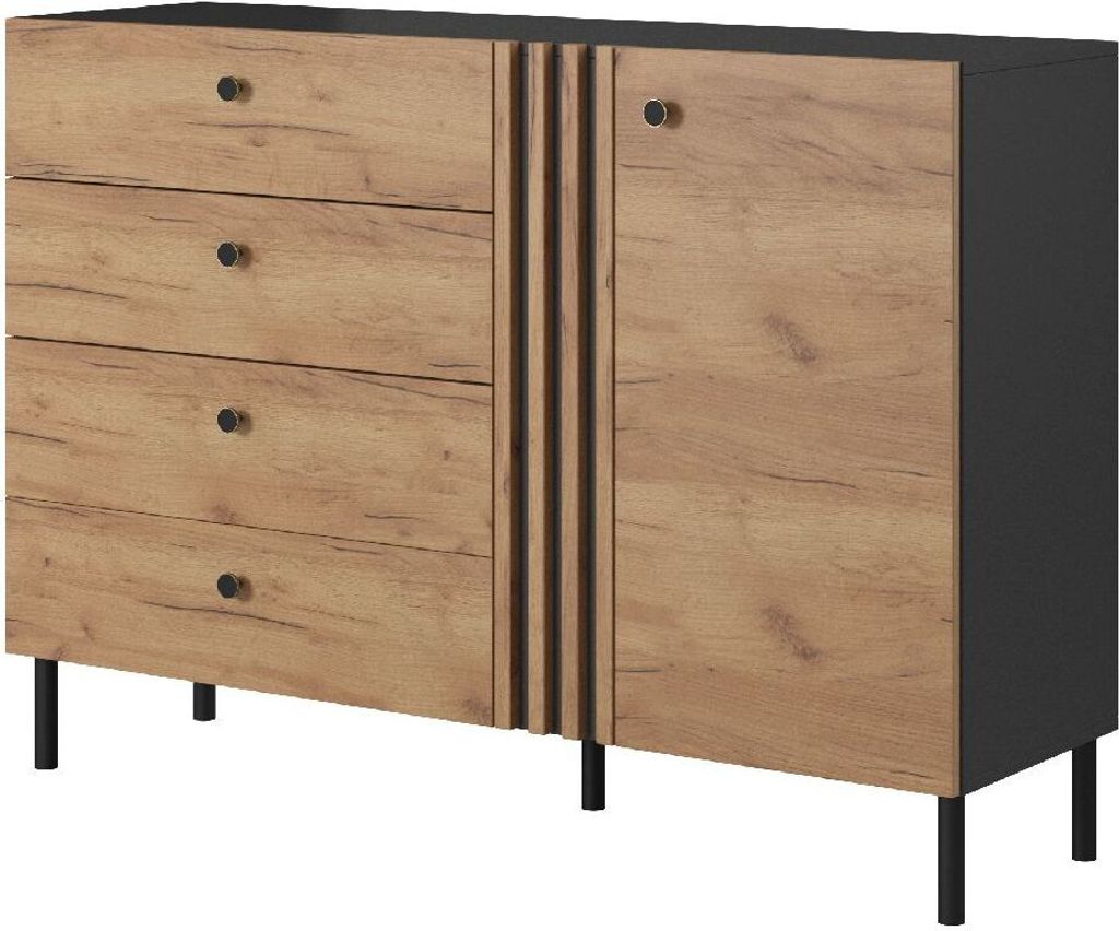 Kommode DECO B mit Schubladen und Türen eiche craft gold/ anthrazit