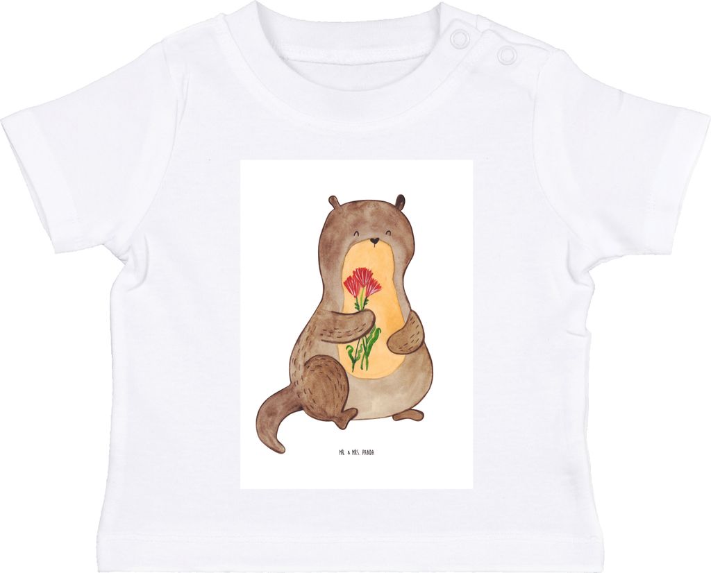 Mr. & Mrs. Panda Babyshirt Otter Blumenstrauß 12. - 18. Monat - Weiß - Geschenk, T-Shirt Baby, Kleinkind Shirt, , Seeotter See, Süß, Organic, K...