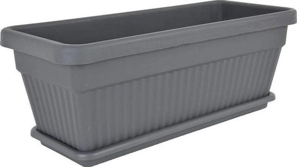 Bloembak Kunststoff mit Schale 75 x 30 cm 42L Antrazit Pflanzkübel mit Drainagesystem