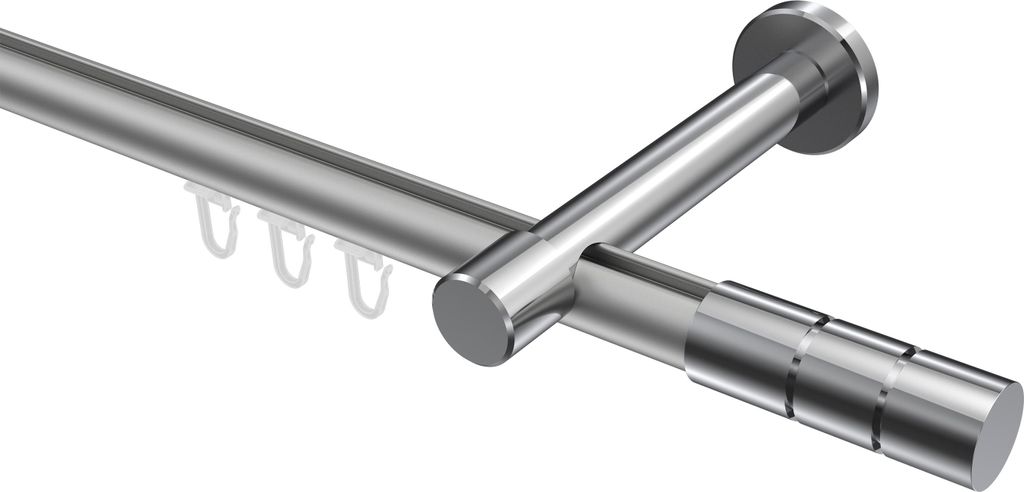 Interdeco Innenlaufstange / Gardinenstange mit Innenlauf Silbergrau / Chrom, Typ Prestige Elanto (Rillenzylinder), 20 mm Ø 1-läufig, 540 cm