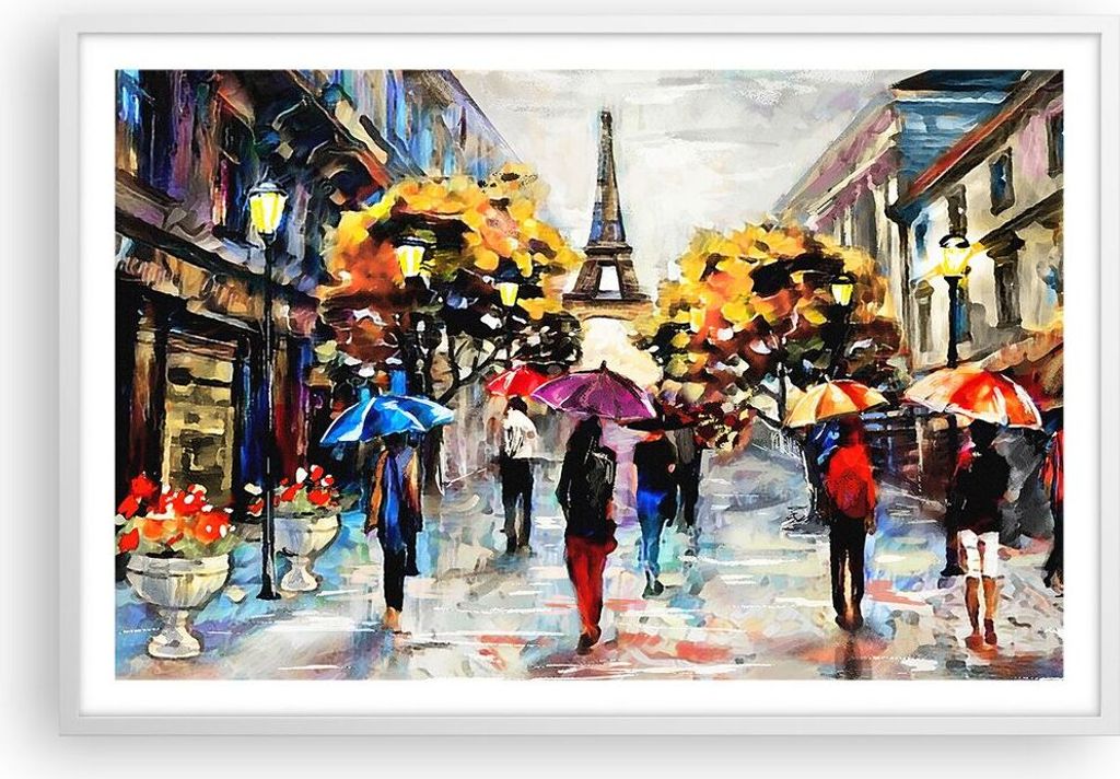 Gerahmtes Poster - Weißer Rahmen - Paris Stadt Zuhause - 91,5x61 cm - Wand Bild - Wanddeko - Wandbilder - Kunstposter - Wandposter - Bilderrahmen ...