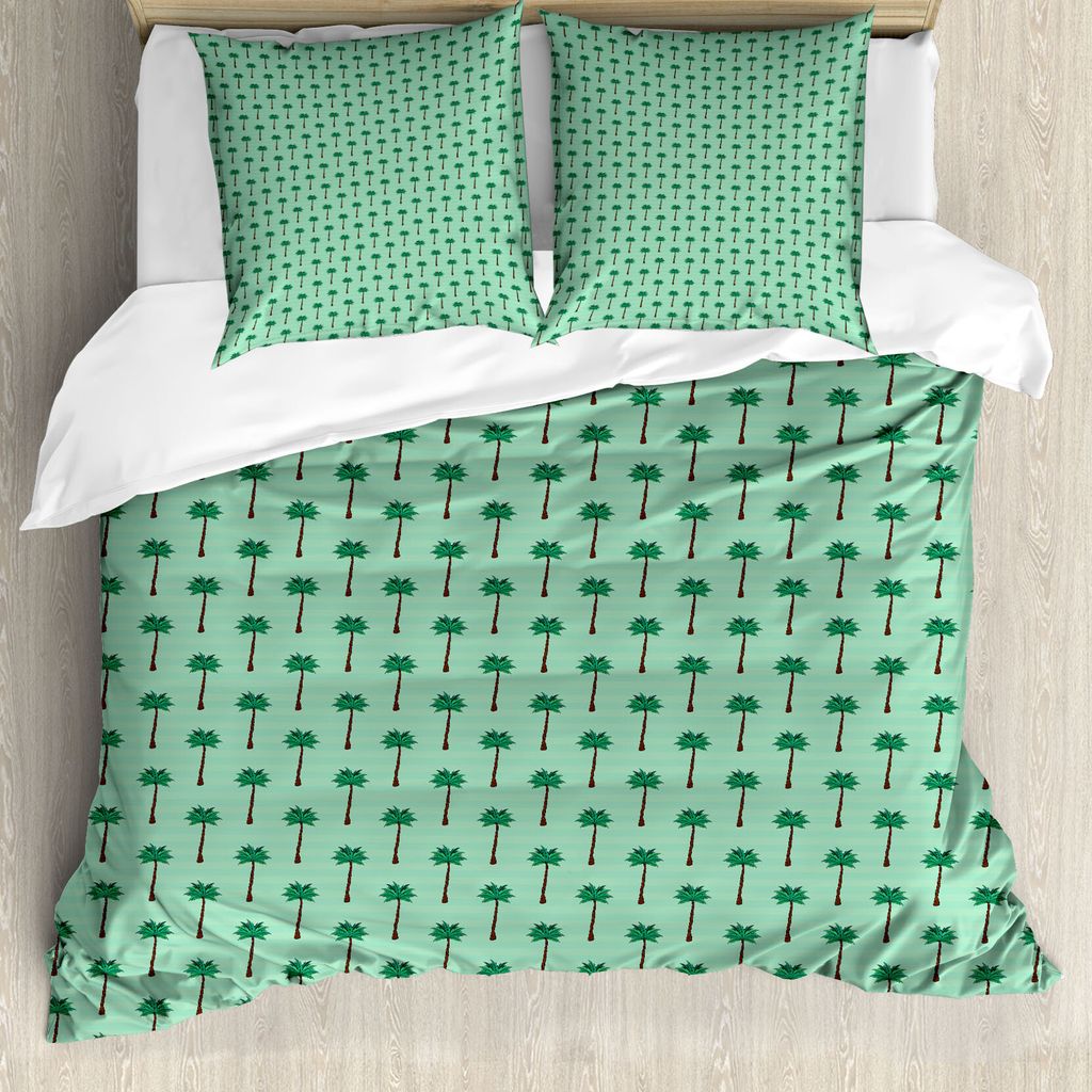 ABAKUHAUS Tropisch Bettbezug Set für Einzelbetten, Sommer-Palmen auf Streifen, Milbensicher Allergiker geeignet mit Kissenbezug, 155 cm x 220 cm -...