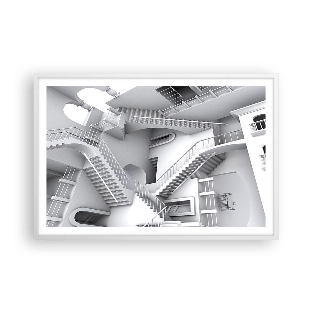 Gerahmtes Poster - Weißer Rahmen - Wissenschaft Illusion Treppen - 91,5x61 cm - Wand Bild - Wanddeko - Wandbilder - Wandposter - Bilderrahmen - Bi...