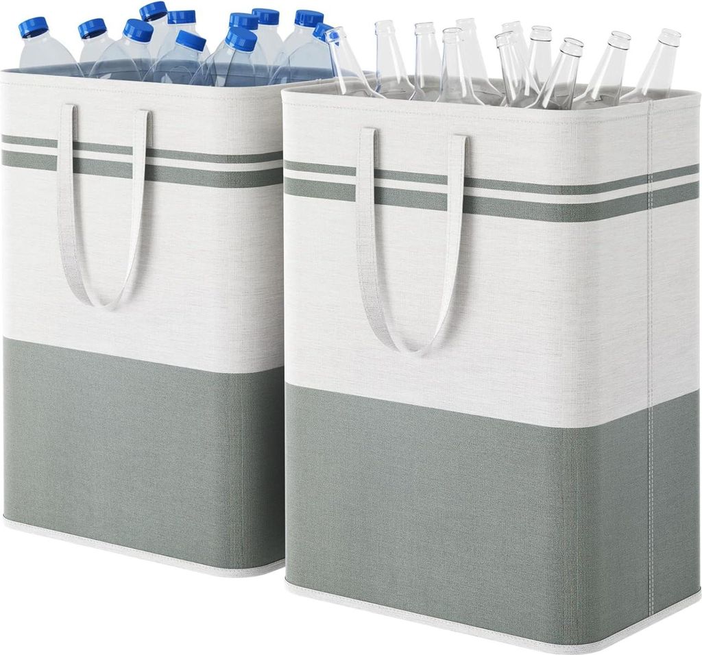 Faltbare Wäschekörbe 80L - Set von 2 - Grau und Weiß - Verlängerte Handgriffe - Stoff-Wäschekorb für schmutzige Wäsche - Für Kinder - Für ...