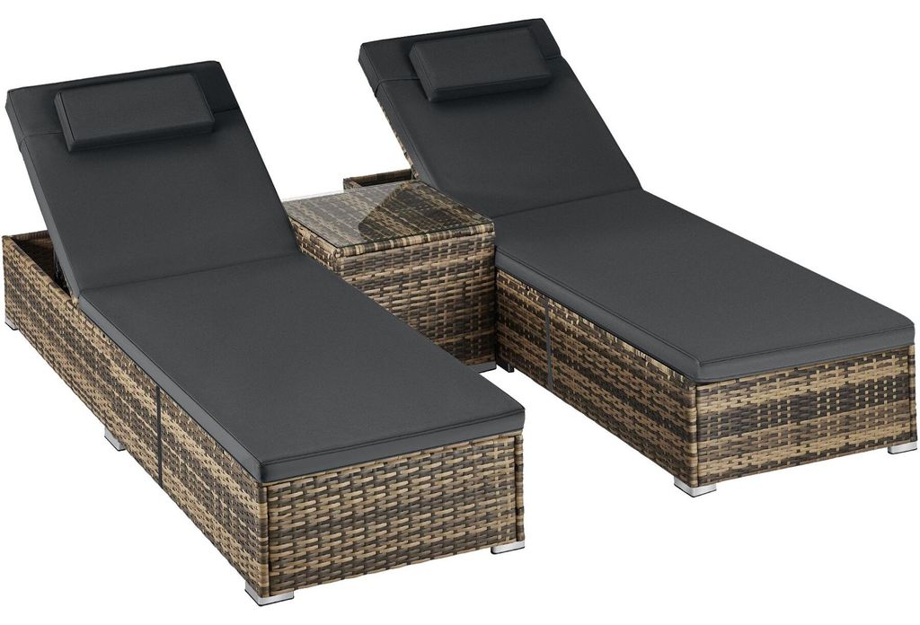 tectake ️ Rattan-Doppelliege mit Tisch aus Polyrattan und einstellbarer Lehne, natur