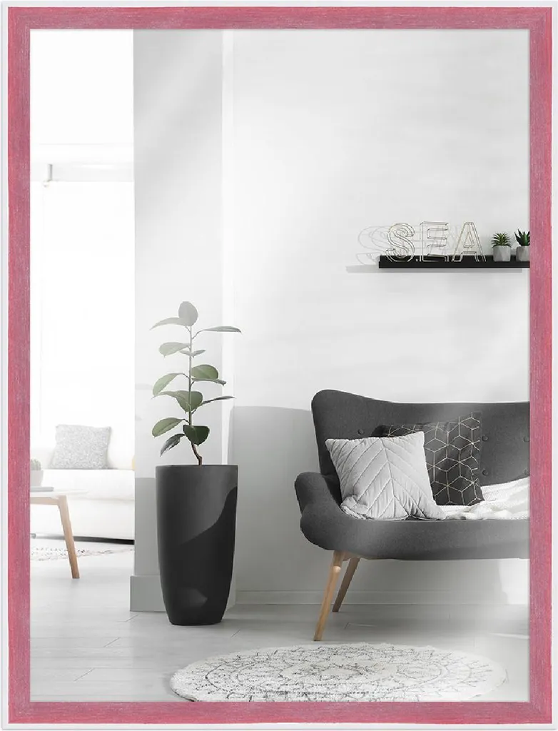 MendeFrames H080 Specchio Legno Rosso 28x35 - Cornice Sottile Minimal - 1