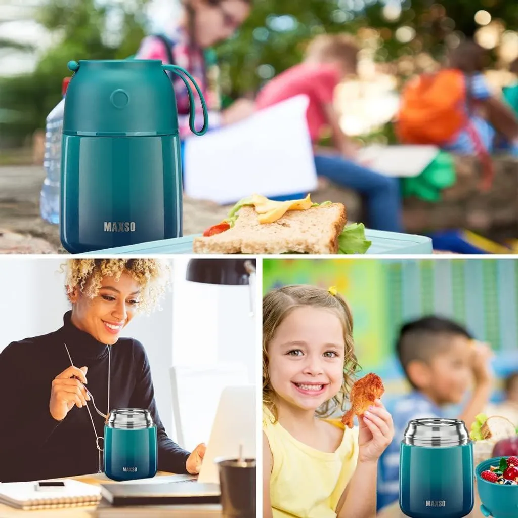 Thermocontainer 500ml en Acier Inoxydable Bleu avec Cuillère Pliable