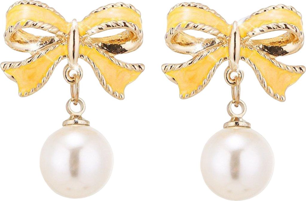 Schleifen-Ohrringe für Damen, Kunstperlen, baumelnde Schleifen-Ohrringe, Schmuck-Accessoire, Geschenke zum Valentinstag für Mädchen