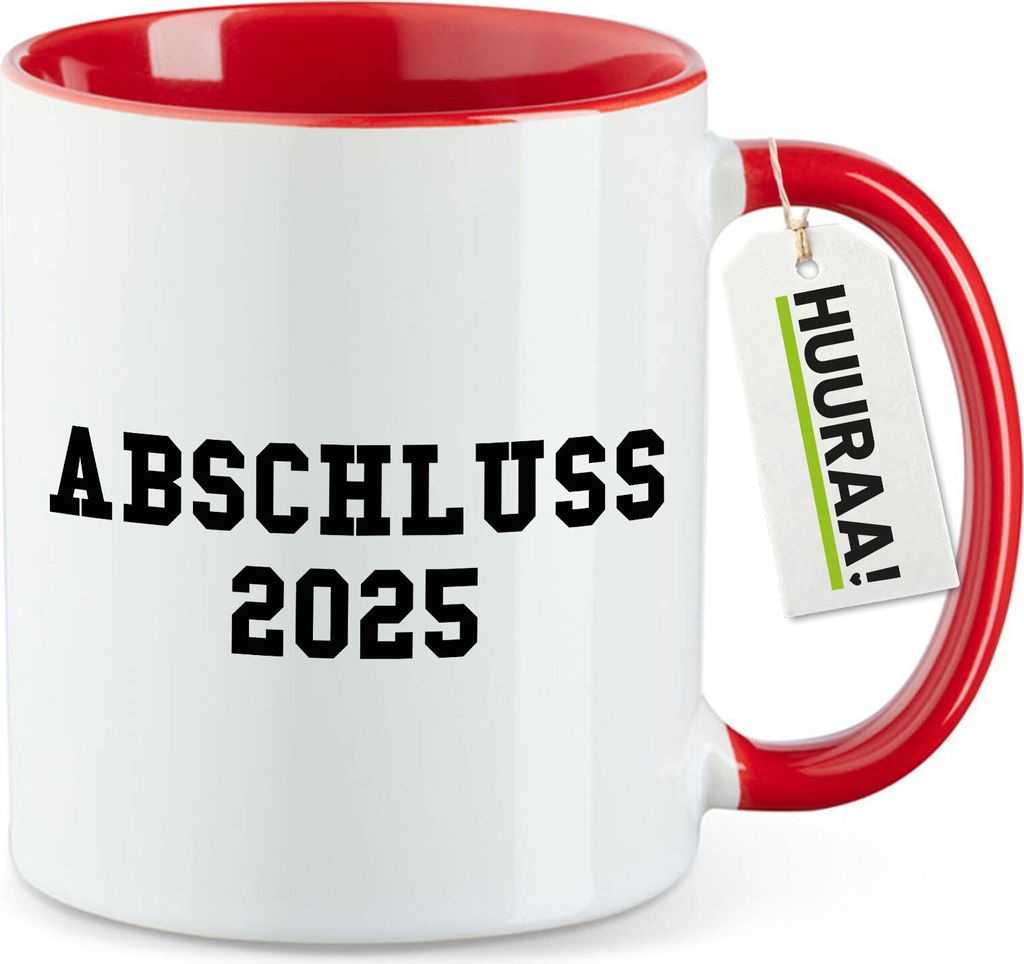 Huuraa Kaffeetasse Abschluss 2025 Schulabschluss 330ml Rot Keramik Kaffeebecher Geschenkidee